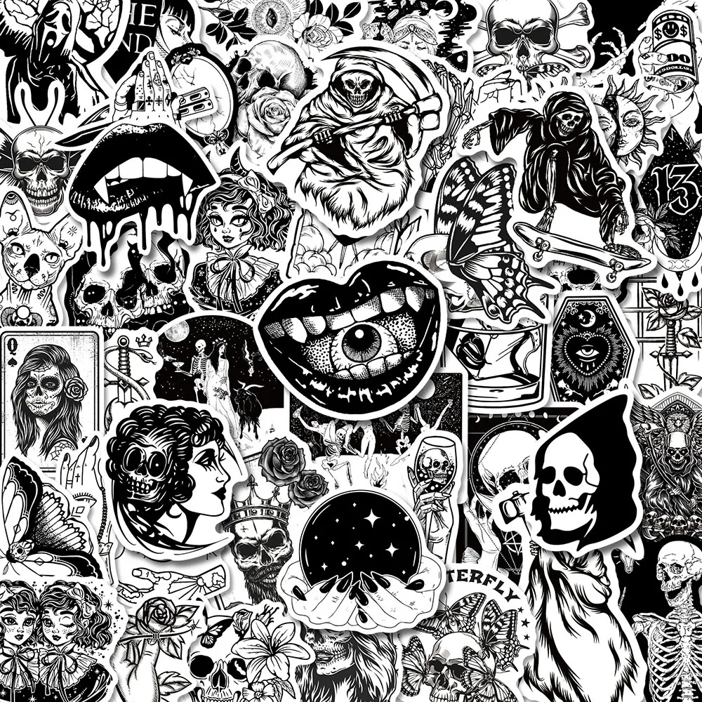 10/30/50PCS Cool Black and White Gothic Horror Stickers Graffiti Decals Luggage Laptop Skateboard Guitar Car Waterproof Sticker
10/30/50PCS Cool Black and White Gothic Horror Stickers Graffiti Decals Luggage Laptop Skateboard Guitar Car Waterproof Sticker