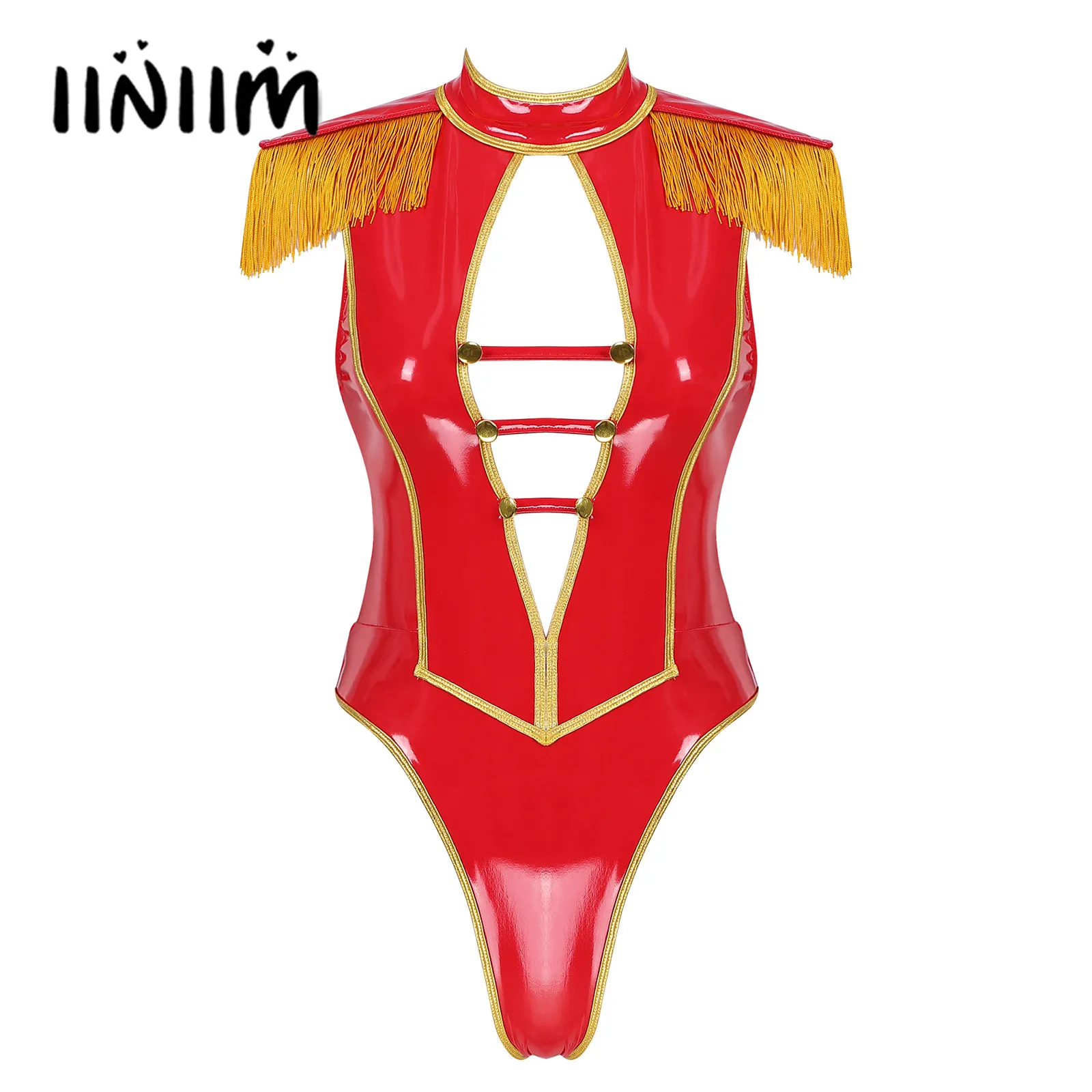 Womens Circus Showman Sexy Carnival Cosplay Costume Patent Leather Mock Neck Sleeveless High Cut Bodysuit Circus Roleplay Outfit
Womens Circus Showman Sexy Carnival Cosplay Costume Patent Leather Mock Neck Sleeveless High Cut Bodysuit Circus Roleplay Outfit