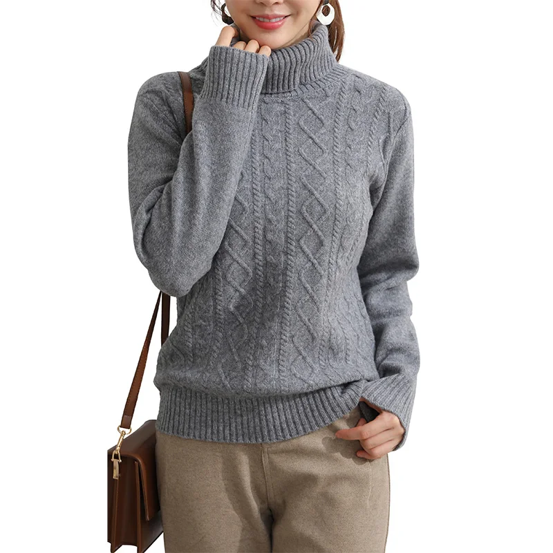 LONGMING 100% мериносовая шерсть Зимний кашемировый свитер женский пуловер с высоким