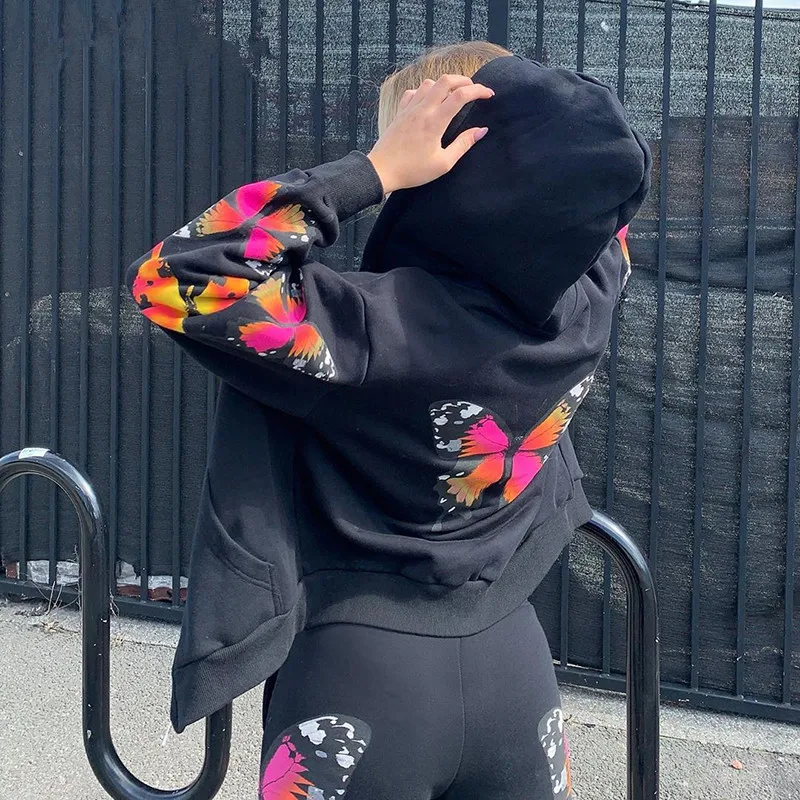 2022 Autumn Hooded Casual Sweat Coat Women Butterfly Print Long Sleeve Jacket Zipper Winter Overcoat Ladies Streetwewear
2022 Autumn Hooded Casual Sweat Coat Women Butterfly Print Long Sleeve Jacket Zipper Winter Overcoat Ladies Streetwewear