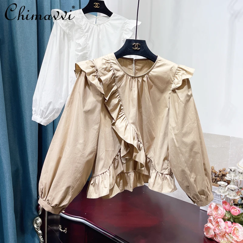 Loose Peasant Long Sleeve Casual Blouse Early Autumn Korean Style Ruffled Stitching Shirt Female Puff Sleeve White Shirt Top
Loose Peasant Long Sleeve Casual Blouse Early Autumn Korean Style Ruffled Stitching Shirt Female Puff Sleeve White Shirt Top