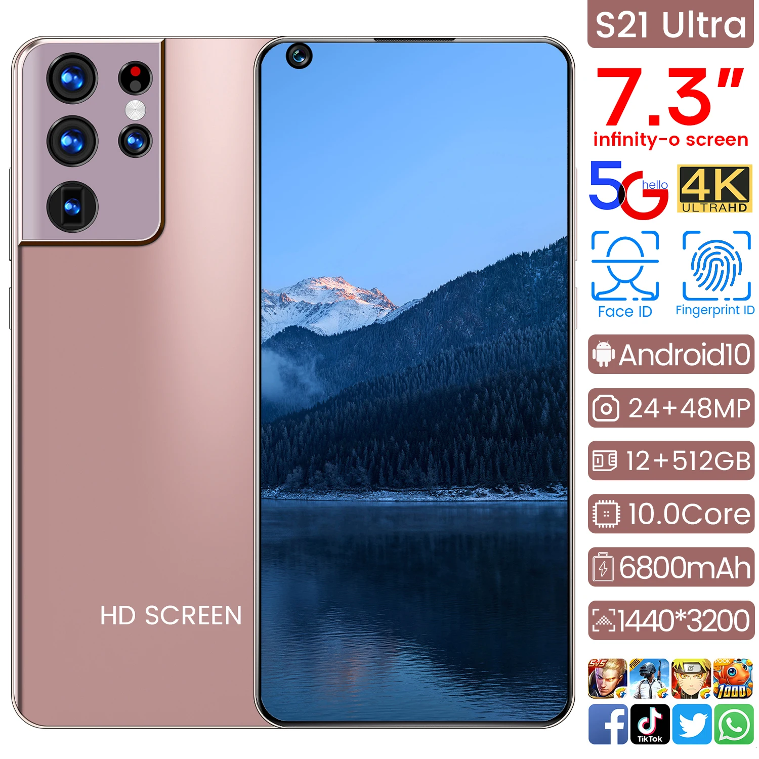 

Newest Galxy S21 Ultra 7.3 Inch Smartphone 12GB 512GB Celulares 6800mAh Fingerprint Unlocked 5G 4G Net Android10 Core Cellphones