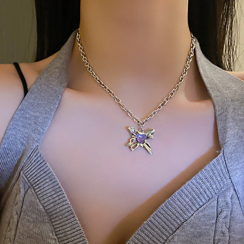 VSnow Hiphop Purple Love Heart Butterfly Pendant Necklace for Women Delicate Chunky Chain Asymmetry Metallic Necklace Jewelry
VSnow Hiphop Purple Love Heart Butterfly Pendant Necklace for Women Delicate Chunky Chain Asymmetry Metallic Necklace Jewelry