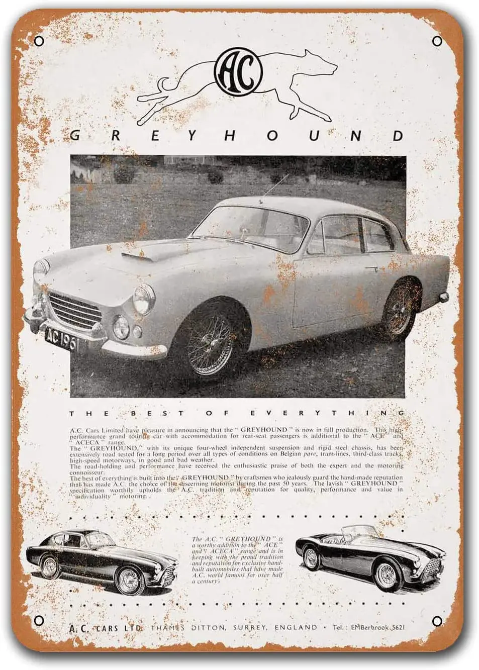 1960 AC Greyhound автомобили, старые автомобили, жестяной знак, Sisoso, винтажные металлические таблички, постер, мужские искусственные Ретро Декор ст...
1960 AC Greyhound автомобили, старые автомобили, жестяной знак, Sisoso, винтажные металлические таблички, постер, мужские искусственные Ретро Декор ст...