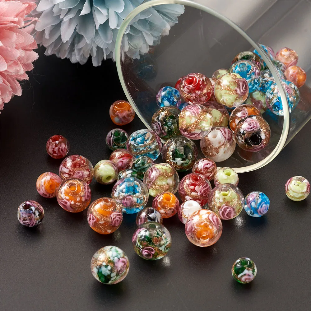 70pcs Gold Sand Lampwork Glass Loose Beads Smooth Rondelle Round Flower Pattern 8~12mm for Beading Jewelry Crafts Making
70pcs Gold Sand Lampwork Glass Loose Beads Smooth Rondelle Round Flower Pattern 8~12mm for Beading Jewelry Crafts Making