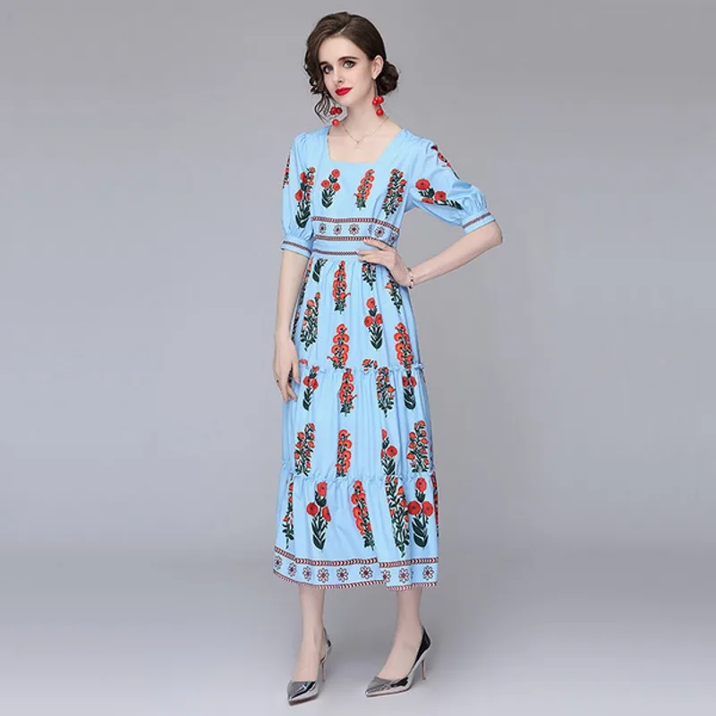 2021 Summer Fashion Runway Elegant temperament Women Short sleeve Floral Print Holiday Midi Dress
2021 Summer Fashion Runway Elegant temperament Women Short sleeve Floral Print Holiday Midi Dress