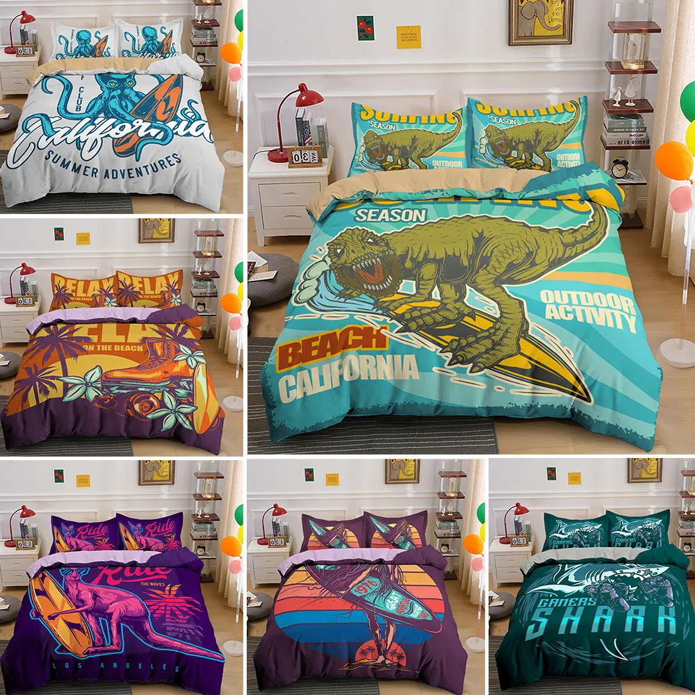 

3D Kangaroo Dinosaur Surfing Printing Duvet Cover Sets Bedding Set Single Double Queen King 2/3PCS With Pillowcase Drop Shipping