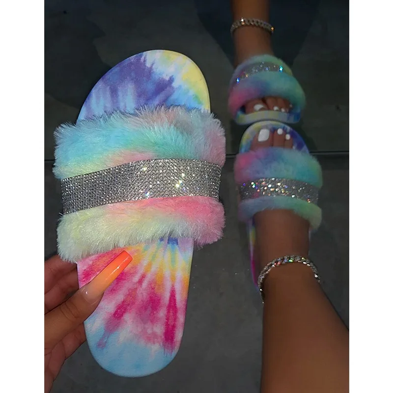Wool Fur Slippers Women Fashion Colorful Drill Pattern One Word Slipper Flats Sandals For Women Flip Flops Beach Slides Summer
Wool Fur Slippers Women Fashion Colorful Drill Pattern One Word Slipper Flats Sandals For Women Flip Flops Beach Slides Summer