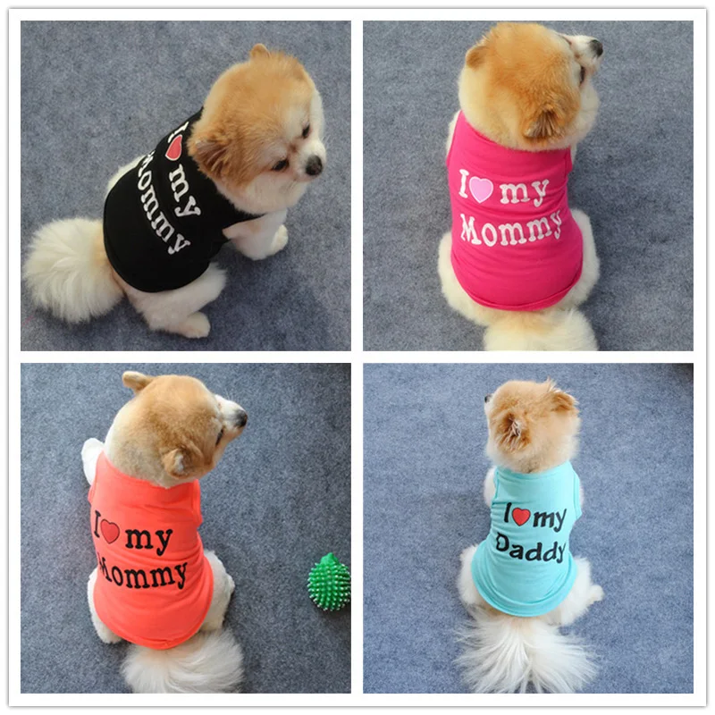 Футболка с надписью I LOVE DADDY MOMMY Dog летняя одежда для собак пальто кошек футболка