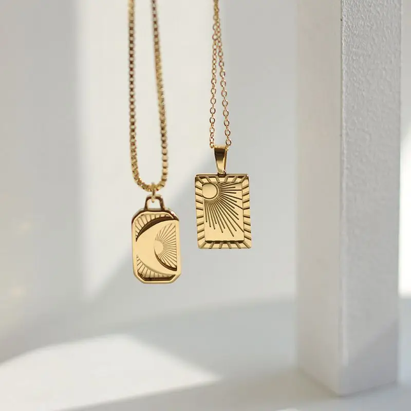 Square Pendant Embossing Radiation Sun Moon Necklaces For Women Vintage Jewelry Stainless Steel Gold Plated Necklace Collar 2021
Square Pendant Embossing Radiation Sun Moon Necklaces For Women Vintage Jewelry Stainless Steel Gold Plated Necklace Collar 2021