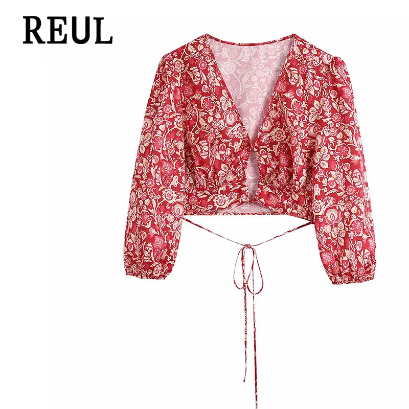 REUL 2021 Za Women Fashion Woven Red Flowers Print Bow Blouses Vintage Short V-neck Sleeve Female Set Shirts Blusas Chic Tops
REUL 2021 Za Women Fashion Woven Red Flowers Print Bow Blouses Vintage Short V-neck Sleeve Female Set Shirts Blusas Chic Tops