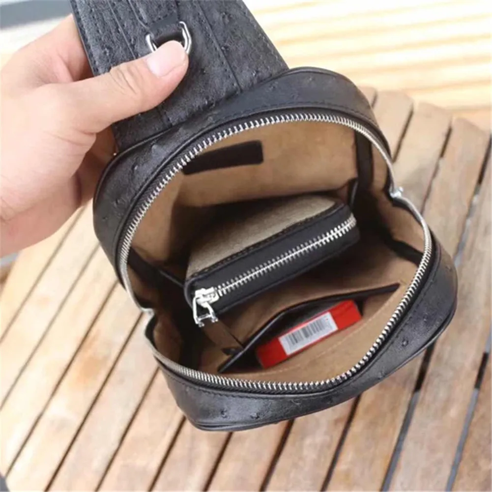Black Barbed Leather Unisex Black Chest Bag Shoulder Bag Functional Waist Bag
