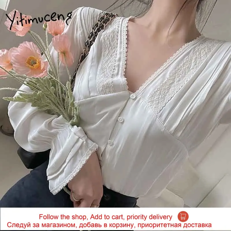 Yitimuceng White Blouse Women Oveisize Straight Office Lady Shirts Flare Sleeve Lace Unicolor 2021 Spring Summer Fashion Tops
Yitimuceng White Blouse Women Oveisize Straight Office Lady Shirts Flare Sleeve Lace Unicolor 2021 Spring Summer Fashion Tops