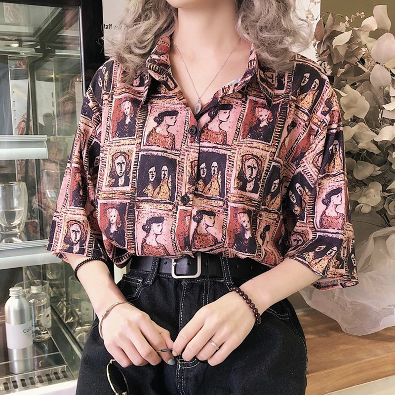 Summer Chic Vintage Style Women's Clothing Blouses Loose Fashion Brands Tops Woman Turn-down Collar Geometric Print Shirts New
Summer Chic Vintage Style Women's Clothing Blouses Loose Fashion Brands Tops Woman Turn-down Collar Geometric Print Shirts New