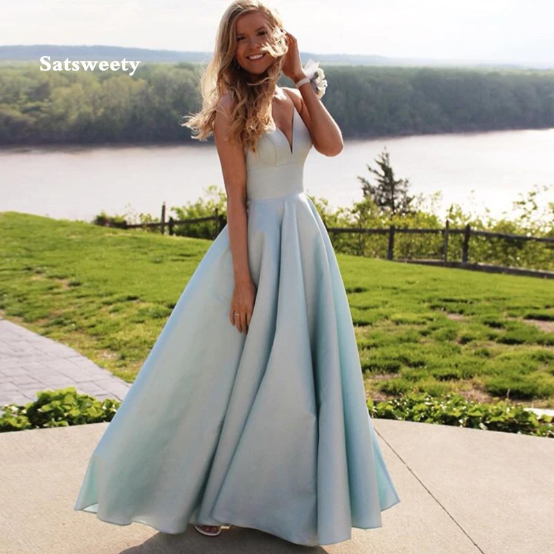 Spaghetti Straps Vestidos De Graduacion Simple Sky Blue V-neck Satin Vestido Formatura Long Evening Party Formal Prom Dresses
Spaghetti Straps Vestidos De Graduacion Simple Sky Blue V-neck Satin Vestido Formatura Long Evening Party Formal Prom Dresses
