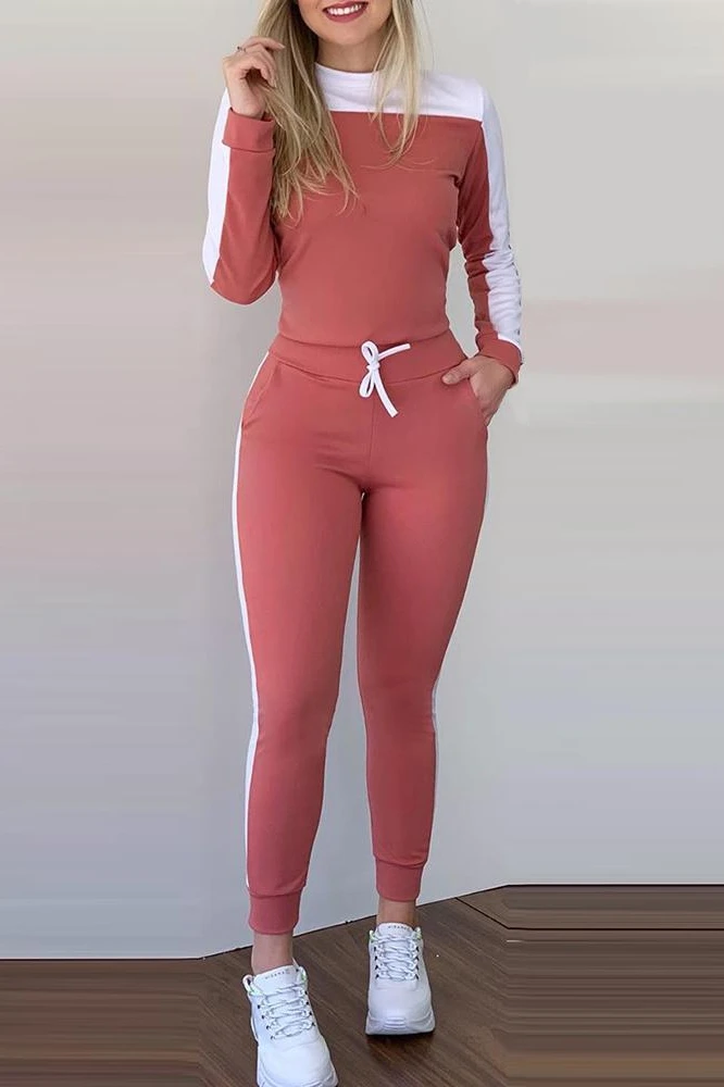 JCHB 2021 Summer women's new clothes Colorblock Long Sleeve Top Pants Sethigh quality 
JCHB 2021 Summer women's new clothes Colorblock Long Sleeve Top Pants Sethigh quality