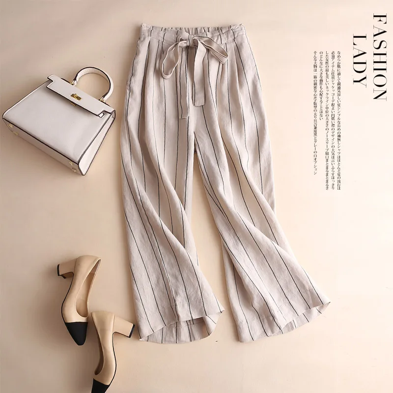 New Arrival Spring Summer Women High Waist Cotton Linen Striped Wide Leg Pants All-matched Casual Loose Pants Plus Size
New Arrival Spring Summer Women High Waist Cotton Linen Striped Wide Leg Pants All-matched Casual Loose Pants Plus Size