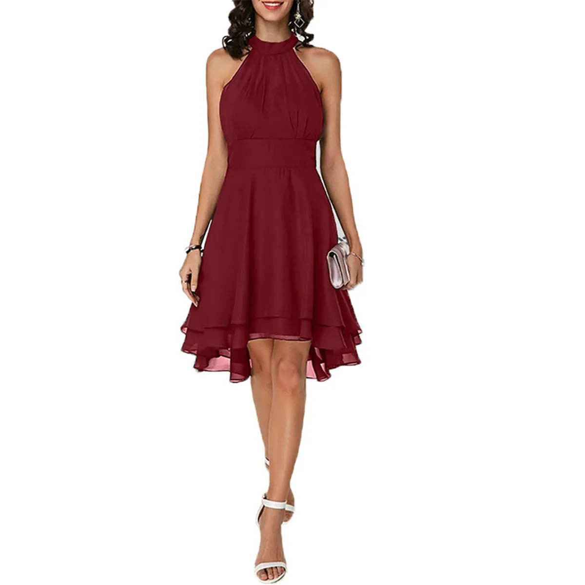 New Fashion Solid Color Hanging-Neck Sleeveless Double Layer Chiffon Dress Lady For Summer 2021 Casual Splice Hot Sale Mid Dress
New Fashion Solid Color Hanging-Neck Sleeveless Double Layer Chiffon Dress Lady For Summer 2021 Casual Splice Hot Sale Mid Dress