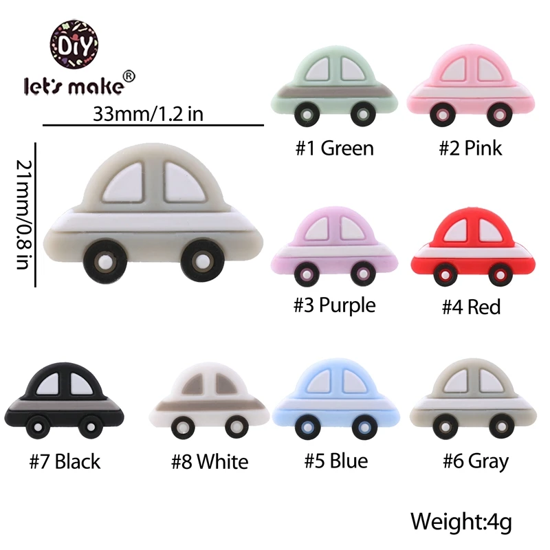 Let's Make 50pc/lot Mini Car Silicone Beads Baby Teether Bead Teething Toys Accessories Food Grade Silicone Teether
Let's Make 50pc/lot Mini Car Silicone Beads Baby Teether Bead Teething Toys Accessories Food Grade Silicone Teether
