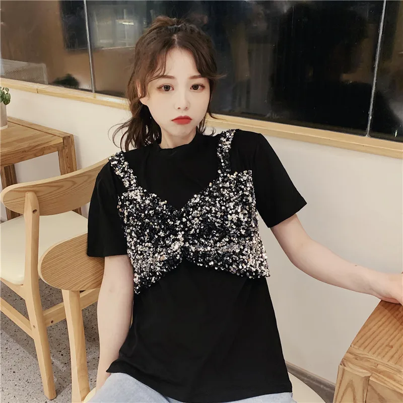 YTX1327 2021 new retro Hong Kong-style design sense fake two heavy-duty sequins loose short-sleeved T-shirts
YTX1327 2021 new retro Hong Kong-style design sense fake two heavy-duty sequins loose short-sleeved T-shirts