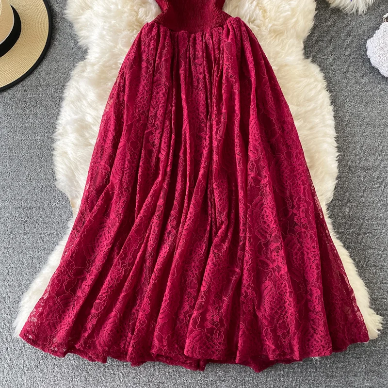 Vintage Purple/Green/Red Lace Midi Dress Women Sweet Round Neck Ruffle Vestidos Female High Waist Slim Robe Spring Autumn 2021
Vintage Purple/Green/Red Lace Midi Dress Women Sweet Round Neck Ruffle Vestidos Female High Waist Slim Robe Spring Autumn 2021