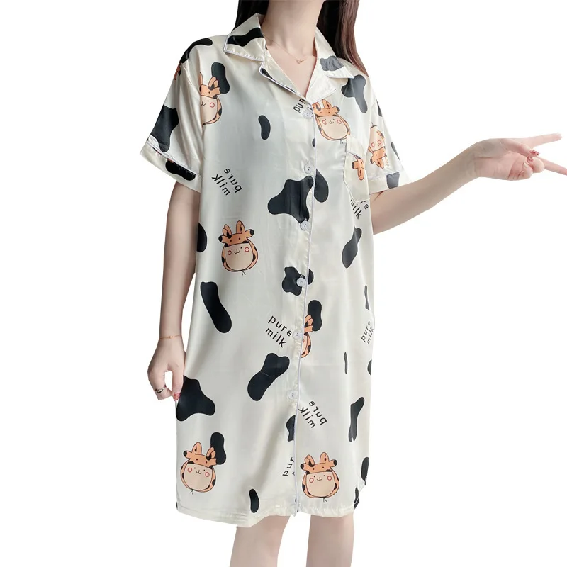 Ночная рубашка женская шелковая, милый кардиган с коротким рукавом, тонкая одежда для дома, одежда для сна, ночная рубашка, лето
Ночная рубашка женская шелковая, милый кардиган с коротким рукавом, тонкая одежда для дома, одежда для сна, ночная рубашка, лето