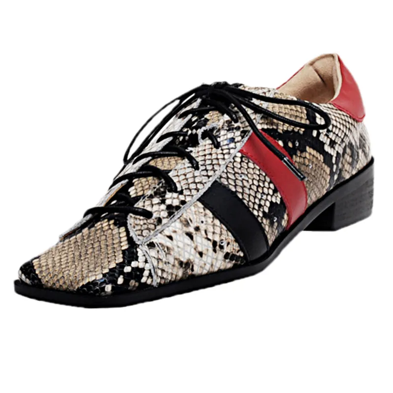 Snake Print Women Casual Shoes Low Heels Lace Up Pumps Square Toe Genuine Leather Ladies Singe Shoes New Spring Animal Zapatos
Snake Print Women Casual Shoes Low Heels Lace Up Pumps Square Toe Genuine Leather Ladies Singe Shoes New Spring Animal Zapatos