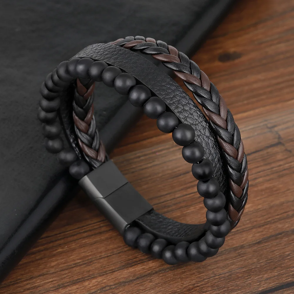 European And American Exaggerated Natural Frosted Beads Stainless Steel Leather Bracelet Titanium Men's Jewelry Beaded Han
European And American Exaggerated Natural Frosted Beads Stainless Steel Leather Bracelet Titanium Men's Jewelry Beaded Han