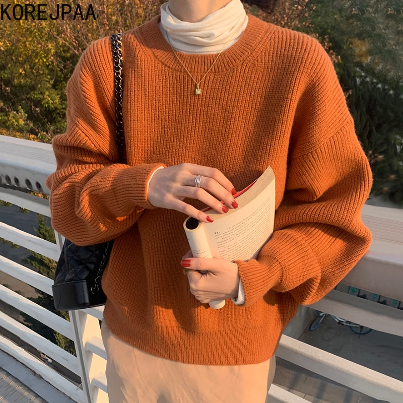 Korejpaa Vintage Women Pullover Casual Solid Color Long Sleeve O-neck Knitwear Sweater 2021 Autumn New Korea Style Tops Femme
Korejpaa Vintage Women Pullover Casual Solid Color Long Sleeve O-neck Knitwear Sweater 2021 Autumn New Korea Style Tops Femme