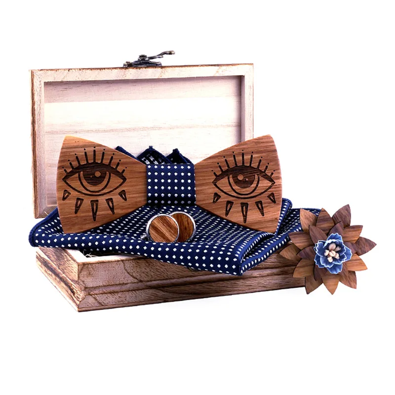 Men's Wedding Creative Bow Tie Laser Carved Eyes Solid Wood Bow Tie Cuff Link Square Scarf Set
Men's Wedding Creative Bow Tie Laser Carved Eyes Solid Wood Bow Tie Cuff Link Square Scarf Set