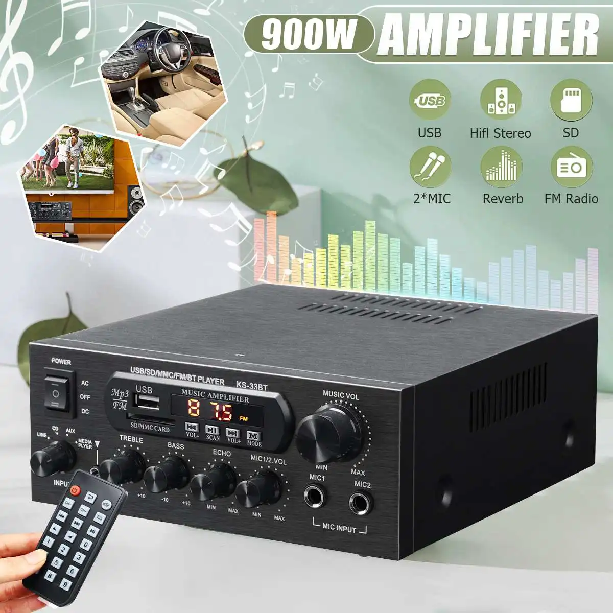 1000W Bluetooth Amplificador Hifi Digital Amplifier 33BT Stereo LED Digital Audio Amplifier USB Memory Card Aux FM Amplificador
1000W Bluetooth Amplificador Hifi Digital Amplifier 33BT Stereo LED Digital Audio Amplifier USB Memory Card Aux FM Amplificador