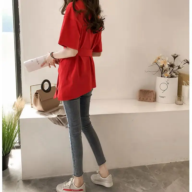 2021 summer new irregular T-shirt women's medium length loose large waist half sleeve T-shirt short sleeve top
2021 summer new irregular T-shirt women's medium length loose large waist half sleeve T-shirt short sleeve top