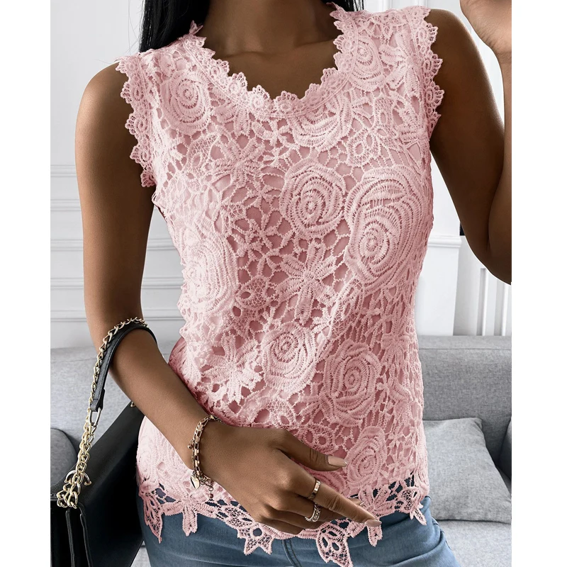 2022 New Casual Sleeveless Lace Blouse Fashion Flower Embroidery Women Blouse Summer Solid Color Round Neck Loose Vest Shirt Top
2022 New Casual Sleeveless Lace Blouse Fashion Flower Embroidery Women Blouse Summer Solid Color Round Neck Loose Vest Shirt Top