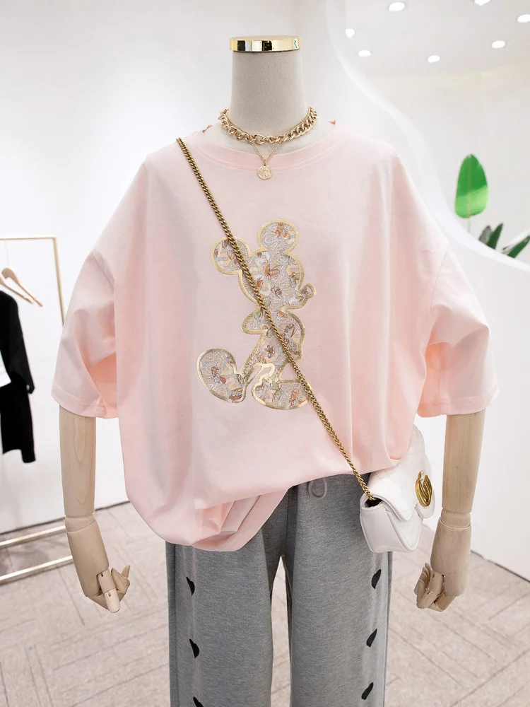 2021 Summer New Bronzing Half Sleeve T-shirt Short Sleeve Loose Plus Size Crew Neck Mid-Length Top Bottoming Shirt Tshirt Women
2021 Summer New Bronzing Half Sleeve T-shirt Short Sleeve Loose Plus Size Crew Neck Mid-Length Top Bottoming Shirt Tshirt Women