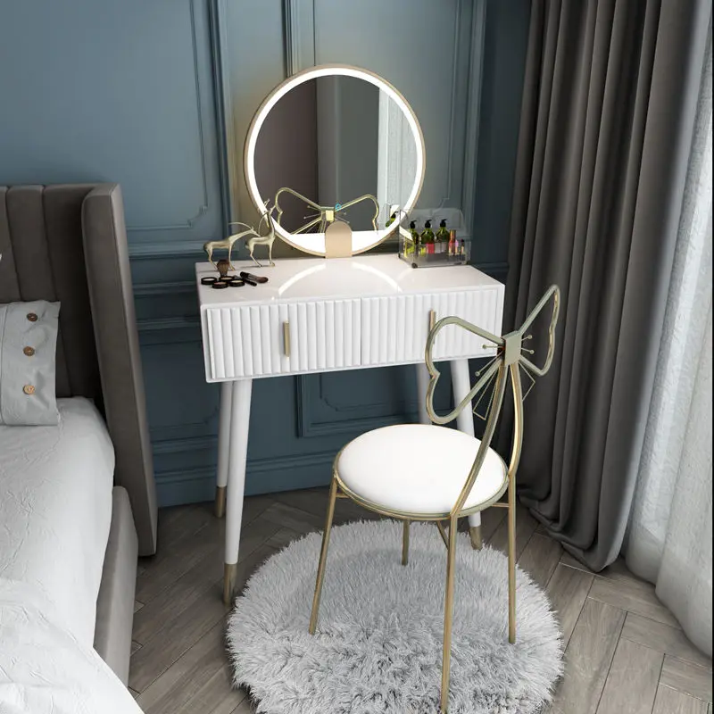 

Роскошный стол в скандинавском стиле для спальни, современный простой столик для макияжа в стиле интернет-знаменитостей, со встроенным шка...