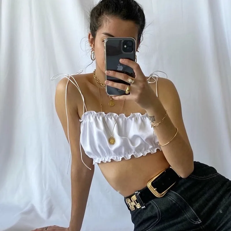 Sexy Pleated Fungus Halter Top Tight-fitting Solid Hanging Lace Tether Camisole Korean Fashion Sleeveless Summer Women Clothes
Sexy Pleated Fungus Halter Top Tight-fitting Solid Hanging Lace Tether Camisole Korean Fashion Sleeveless Summer Women Clothes