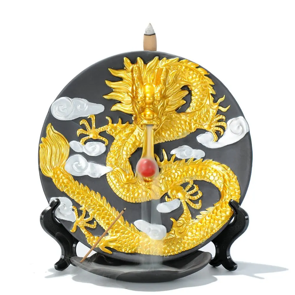 

Golden Dragon Dish Backflow Incense Burner Ceramic Incense Holder Backflow Censer Smoke Flow Waterfall