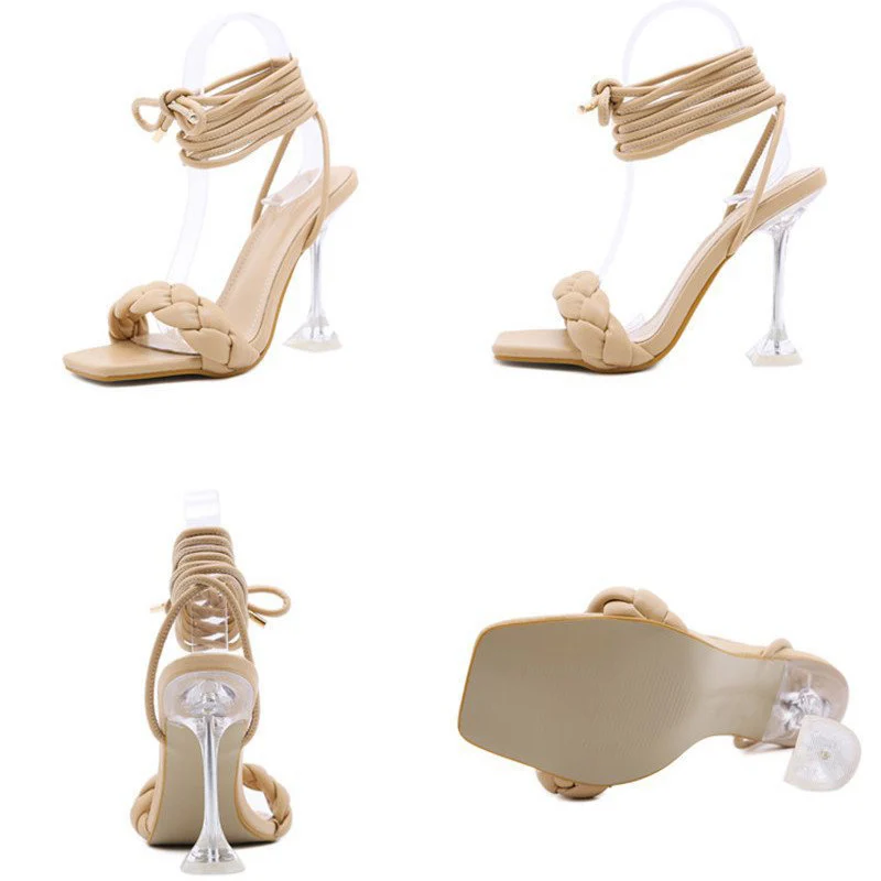 Women's High Sandals Strappy Designer Transparent Heel Sandals Gladiator Sandals for Ladies Weave Ankle Strap Heels
Women's High Sandals Strappy Designer Transparent Heel Sandals Gladiator Sandals for Ladies Weave Ankle Strap Heels
