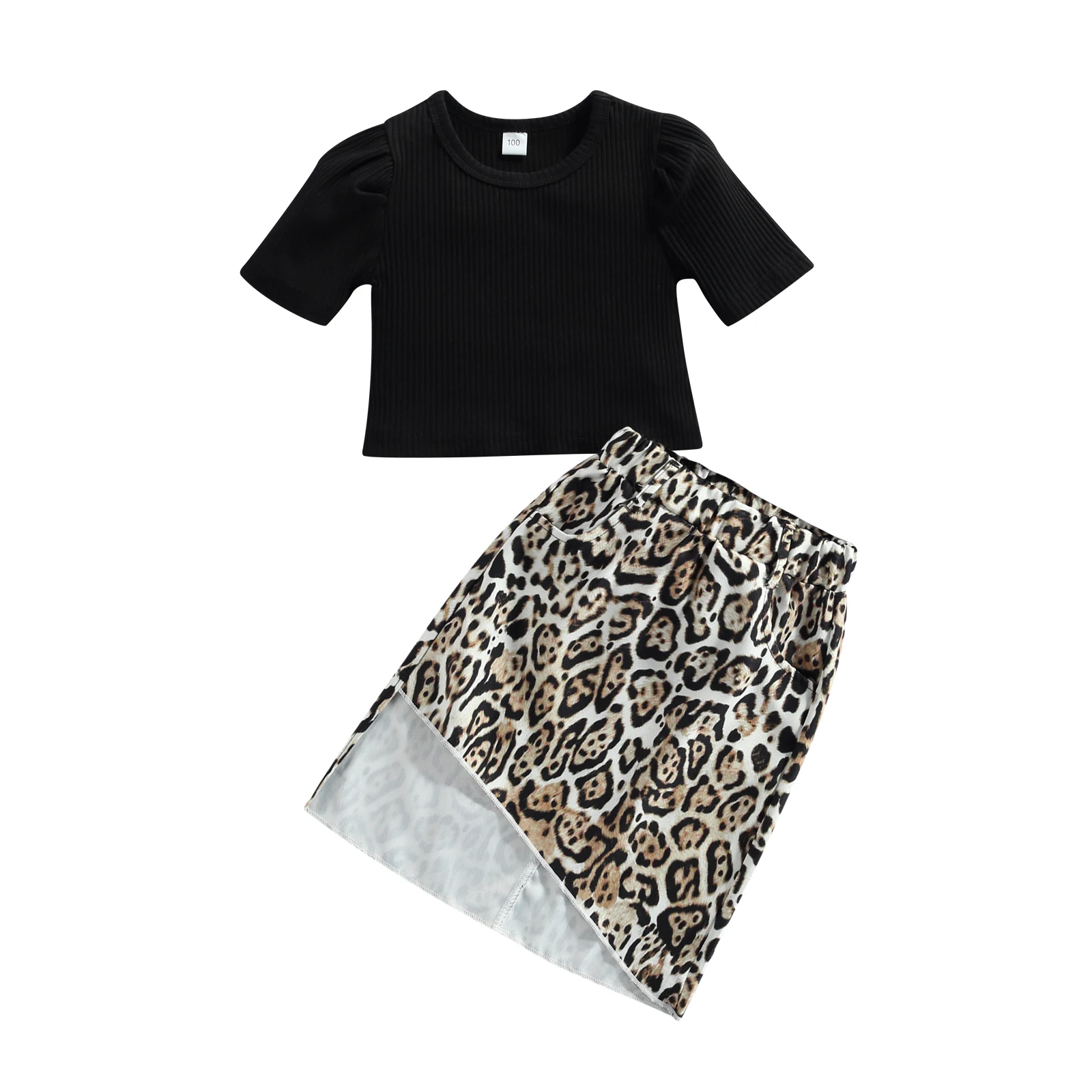 Fashion Toddler Clothing Girls Solid Color Round Neck Short Sleeve Tops Leopard Print Skirt 2pcs Outfits for 6 Months-5 Years
Fashion Toddler Clothing Girls Solid Color Round Neck Short Sleeve Tops Leopard Print Skirt 2pcs Outfits for 6 Months-5 Years