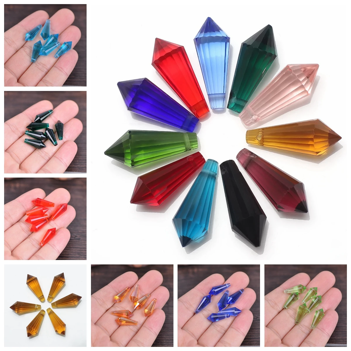 8x20mm Teardrop Bicone Prism Faceted Crystal Glass Loose Crafts Pendants Beads Lot For DIY Jewelry Making Findings |