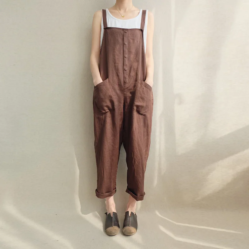 Cotton Linen Plus Size 5 XL Jumpsuit Pocket Patched Wide Leg Jumpsuit Women Summer Highstreet Sleeveless Solid Jumpsuits
Cotton Linen Plus Size 5 XL Jumpsuit Pocket Patched Wide Leg Jumpsuit Women Summer Highstreet Sleeveless Solid Jumpsuits