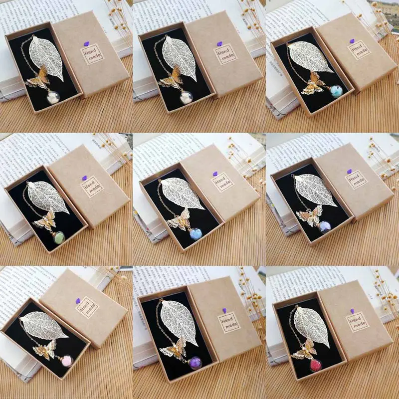 1PC Metal Feather Leaf Butterfly Bookmarks Creative Pendant Bookmarks Gift Box Packing Students Stationery Gift For Friends 
1PC Metal Feather Leaf Butterfly Bookmarks Creative Pendant Bookmarks Gift Box Packing Students Stationery Gift For Friends