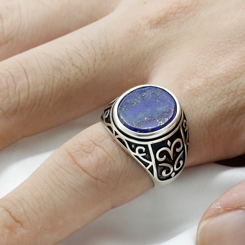 Lapis Lazuli Stone Men's Ring Real 925 Sterling Silver Flat Natural Blue Gemstone Carving Male Women Turkish Lucky Jewelry Gift
Lapis Lazuli Stone Men's Ring Real 925 Sterling Silver Flat Natural Blue Gemstone Carving Male Women Turkish Lucky Jewelry Gift