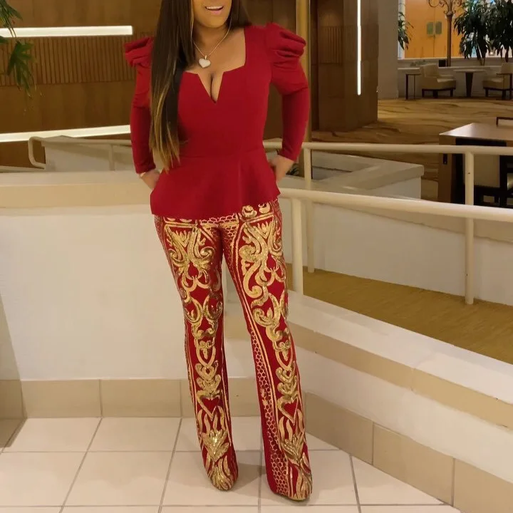 Women Sets Pants and Top Elegant 2 Piece For Work Business Sets Clothes for Office Lady Long Sleeve Blouse Red Long Pants Sets 
Women Sets Pants and Top Elegant 2 Piece For Work Business Sets Clothes for Office Lady Long Sleeve Blouse Red Long Pants Sets