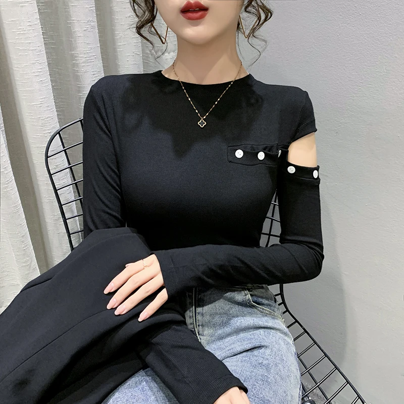 Женская хлопковая Футболка с круглым вырезом, с открытыми плечами
Женская хлопковая Футболка с круглым вырезом, с открытыми плечами