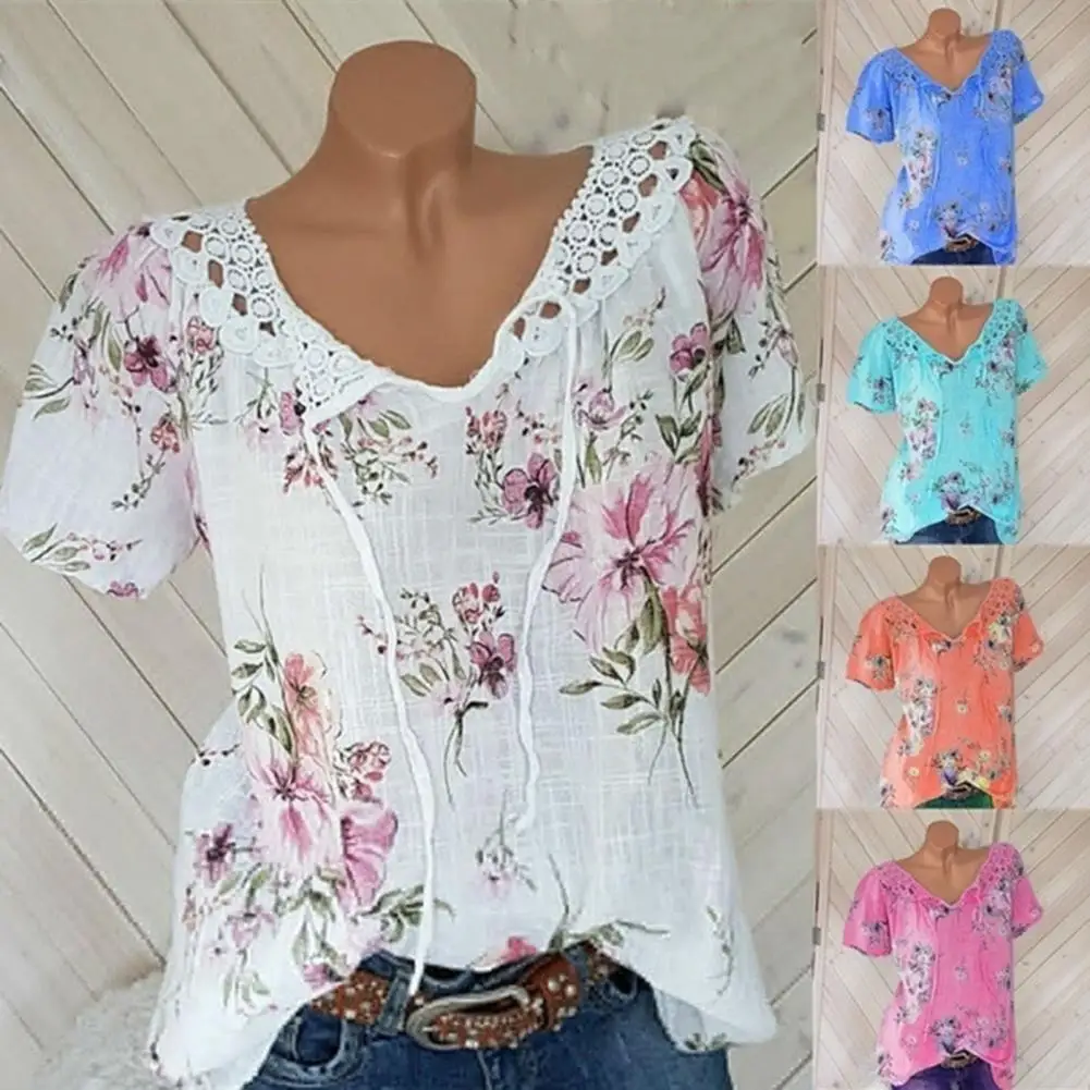 Fashion Summer Women Short Sleeve T-shirt Flower Print Lace Crochet V Neck Bandage Pullover Blouse Casual Streetwear Plus Size
Fashion Summer Women Short Sleeve T-shirt Flower Print Lace Crochet V Neck Bandage Pullover Blouse Casual Streetwear Plus Size