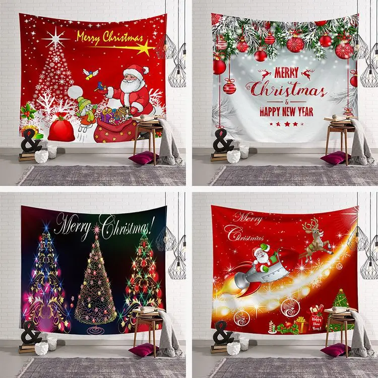 

Tapestry Merry Christmas Snowman Printed Large Wall Hanging Carpet Cloth Bed Blanket Home Room Decor Throw Rug Mat Tapestries