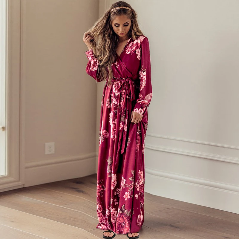 Female Fashion Sexy V Neck Lace-up Belted Party Dresses Autumn Vintage Floral Print Long Dress Casual Long Sleeve Women Dress
Female Fashion Sexy V Neck Lace-up Belted Party Dresses Autumn Vintage Floral Print Long Dress Casual Long Sleeve Women Dress