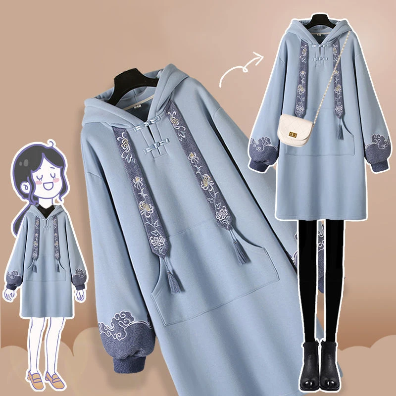 Chinese Style Hooded Stitching Vestido Cheongsam Embroidery Sweatshirt Dress Spring Autumn Women Buckle Thick Harajuku Dresses
Chinese Style Hooded Stitching Vestido Cheongsam Embroidery Sweatshirt Dress Spring Autumn Women Buckle Thick Harajuku Dresses