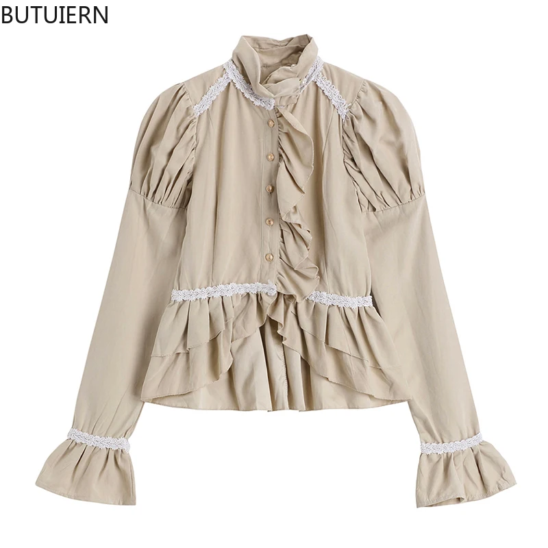 Vintage Party Cardigan Blouse Women Shirts Female Ruffle Ruched Design Stylish Stand Collar Puff Long Sleeve French Blusas Tops
Vintage Party Cardigan Blouse Women Shirts Female Ruffle Ruched Design Stylish Stand Collar Puff Long Sleeve French Blusas Tops